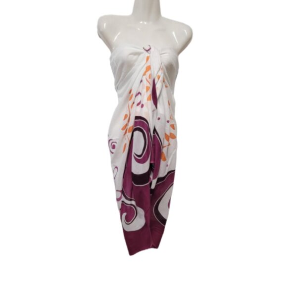 Cover Up Handpainted Cotton Batik Coverups Strapless Wrap Dress Home Accent - Picture 4 of 6